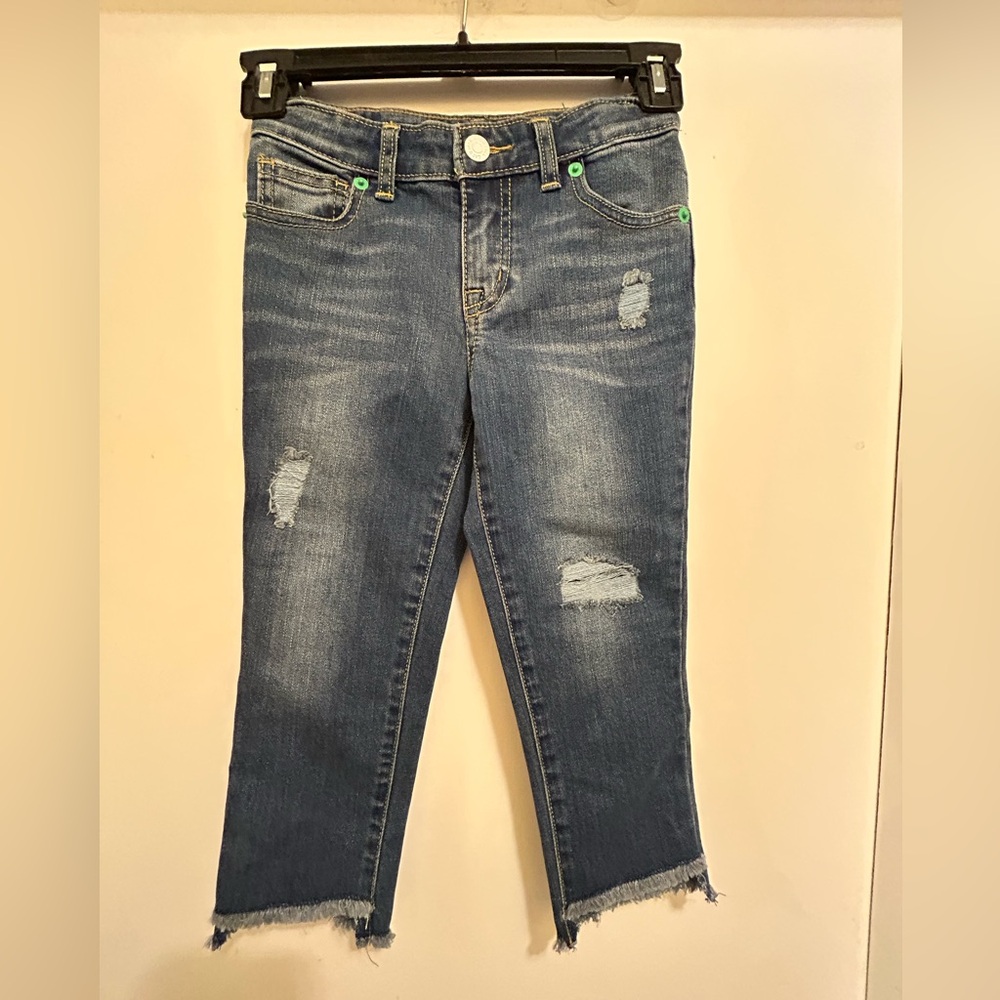 Cat and Jack Super Stretch Super Skinny Distressed Cropped Blue Denim Jeans,Sz 6